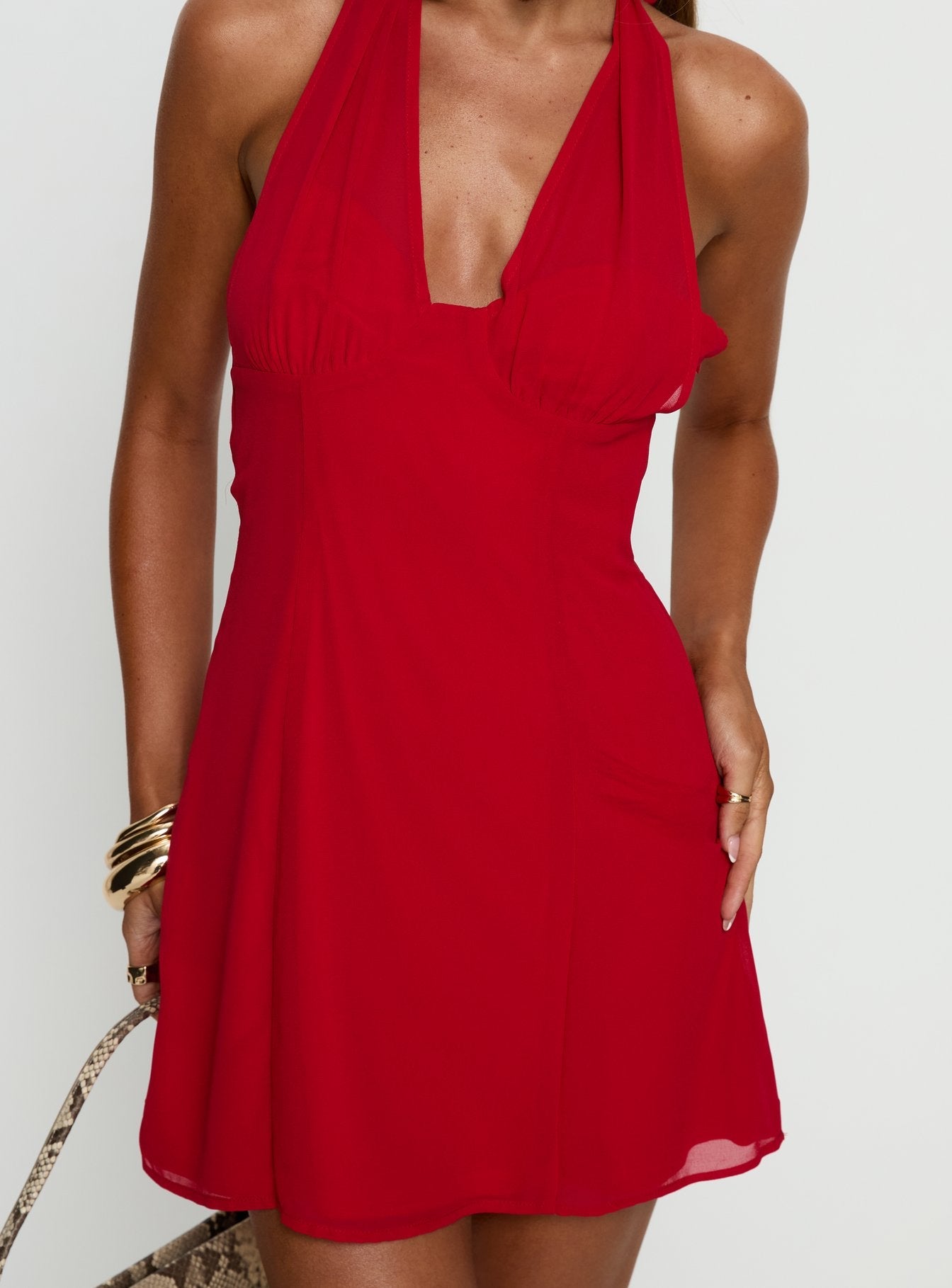 Oneida Halter Mini Dress Red