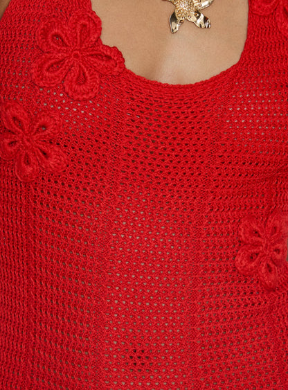 Lior Knit Scoop Halter Mini Dress Red
