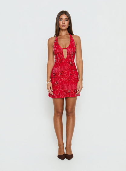 Telenova Halter Mini Dress Red