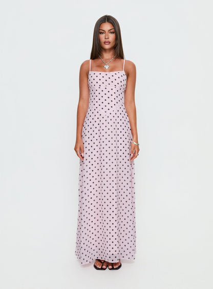 South of France Maxi Dress Pink Polka Dot
