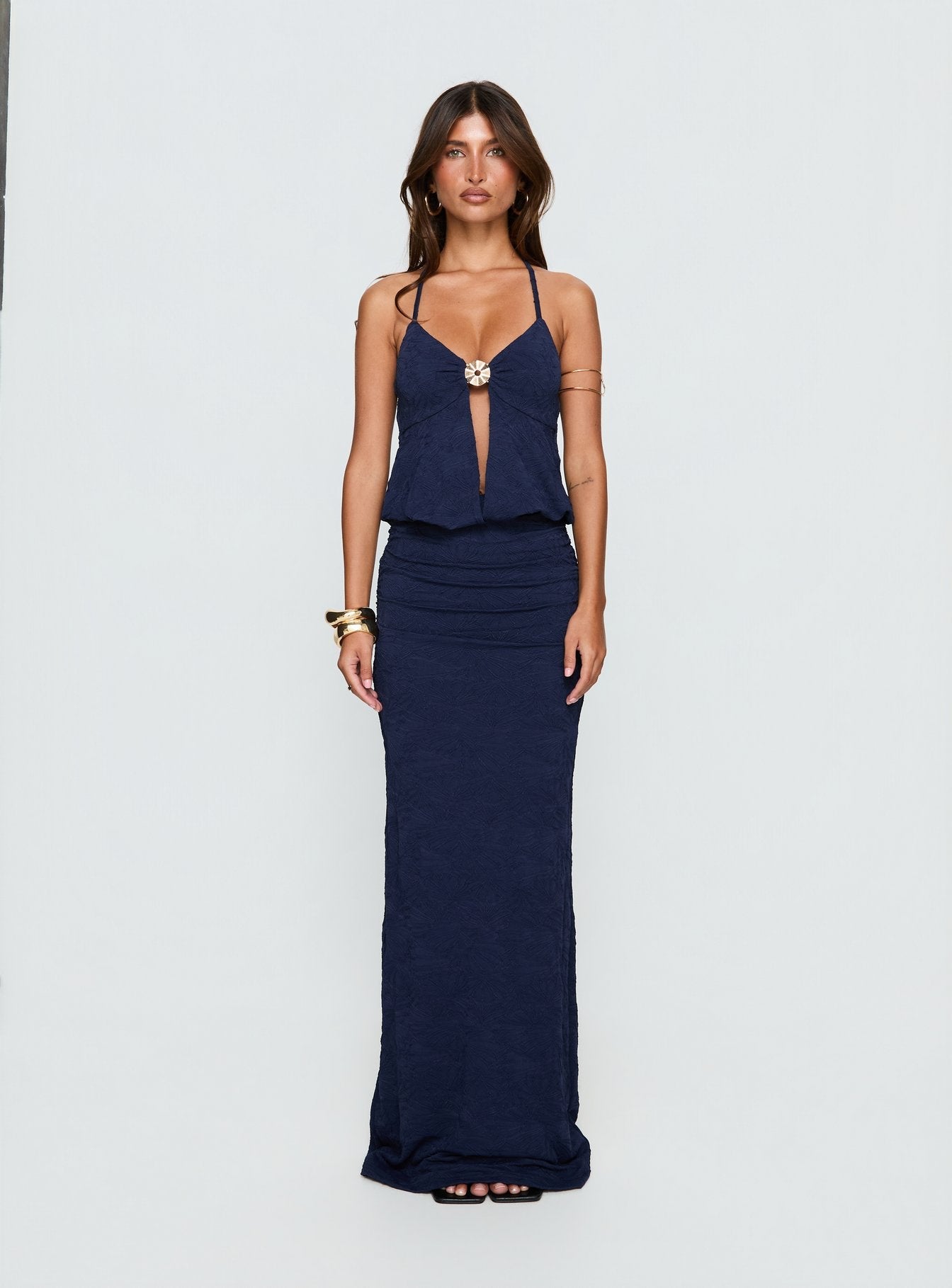 Sungold Halter Maxi Dress Navy