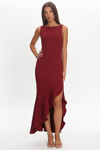 Lights On Asymmetric Hem Maxi Dress Wine
