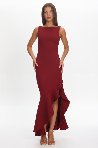 Lights On Asymmetric Hem Maxi Dress Wine