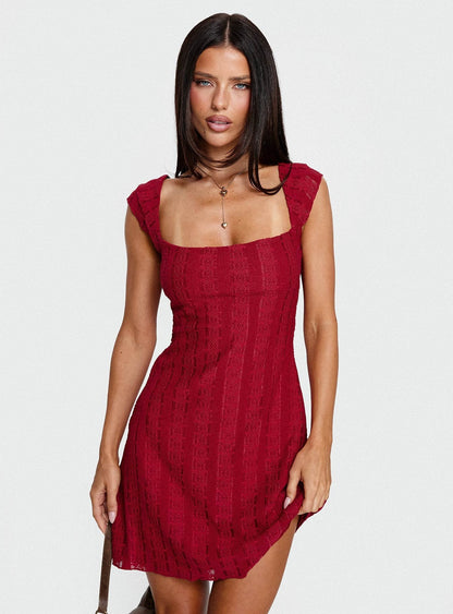 Kirrisen Textured Mini Dress Red