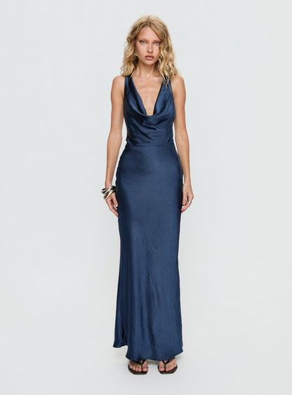 Aubrienna Cowl Neck Maxi Dress Navy