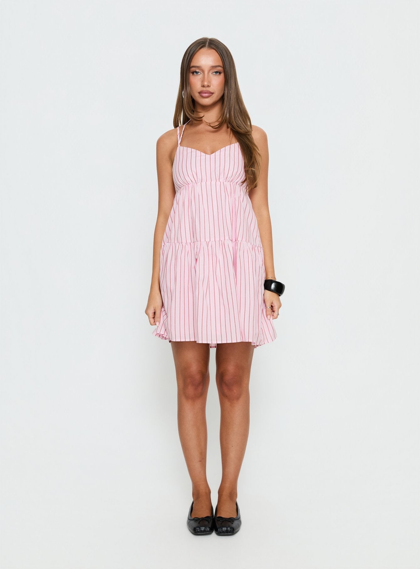 Elisabef Halter Mini Dress Pink Stripe