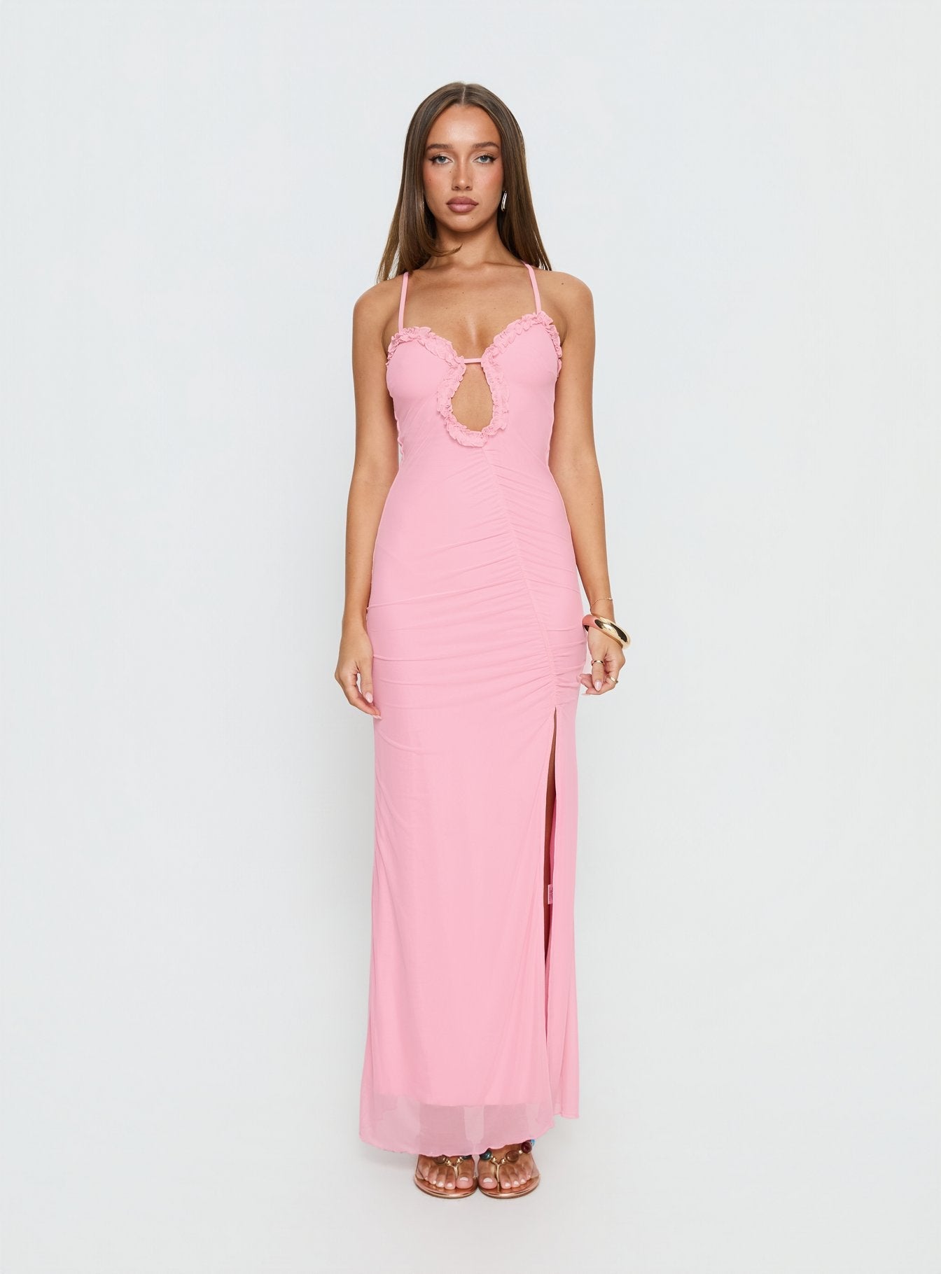 Soulina Ruched Maxi Dress Pink
