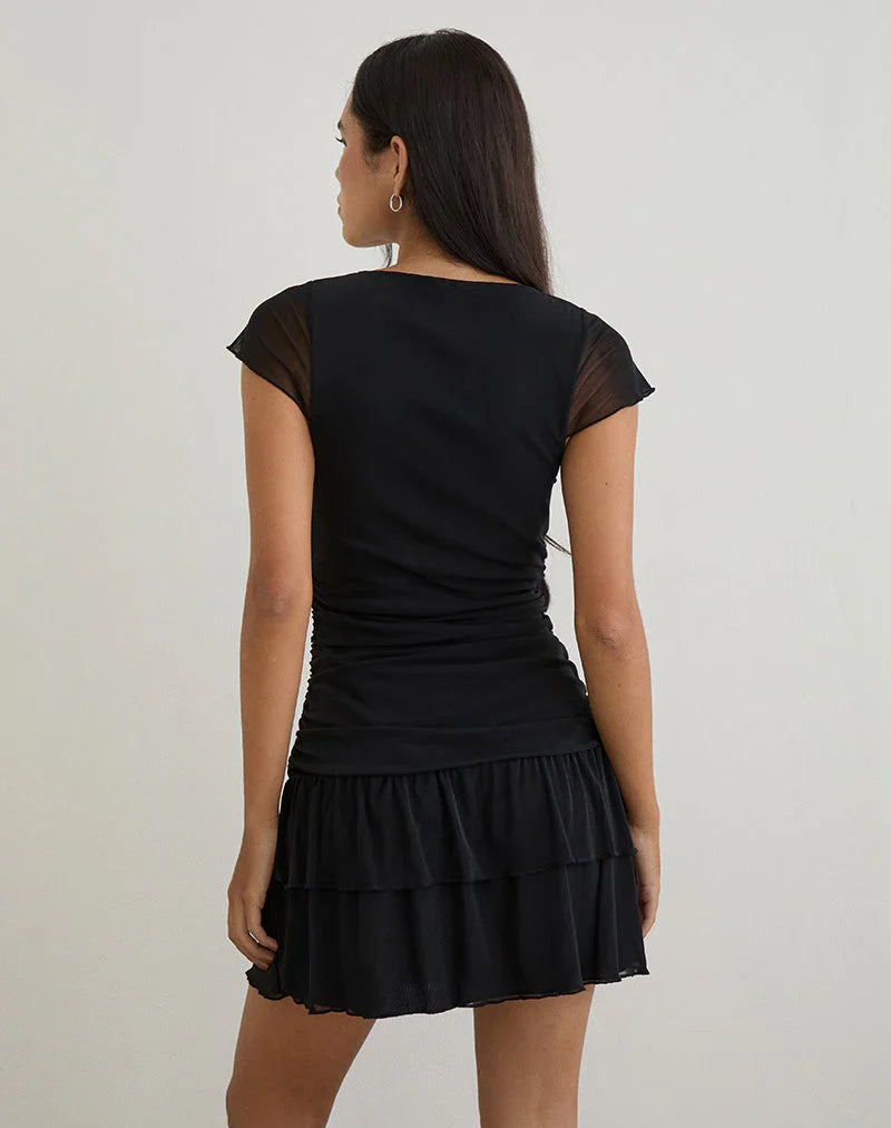 Mowgli Cap Sleeve Mini Dress in Black