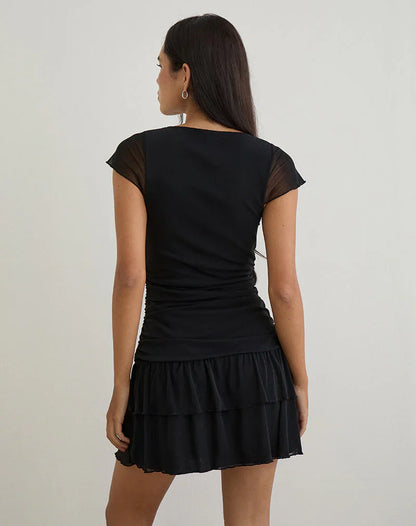 Mowgli Cap Sleeve Mini Dress in Black