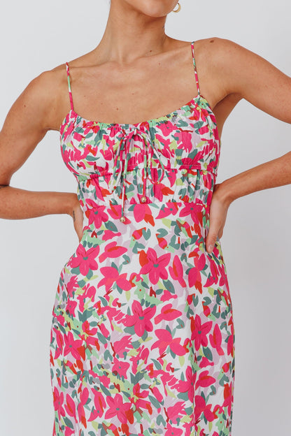Solstice Noon Tied Bust Midi Dress Print Pink