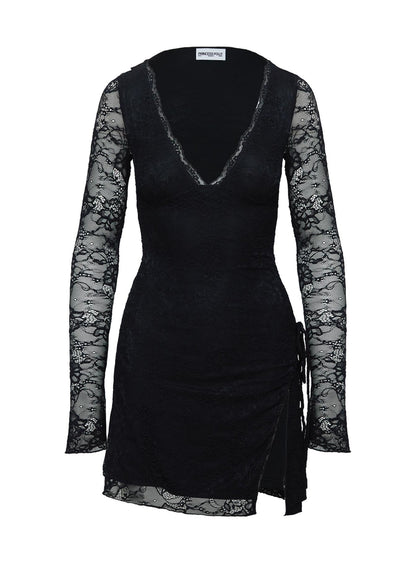 Airabella Long Sleeve Lace Mini Dress Black