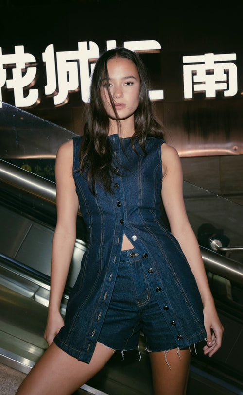 Heath Mini Dress (Navy Blue Denim)