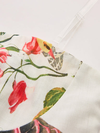 Strapless Belted Floral Print Maxi Dress