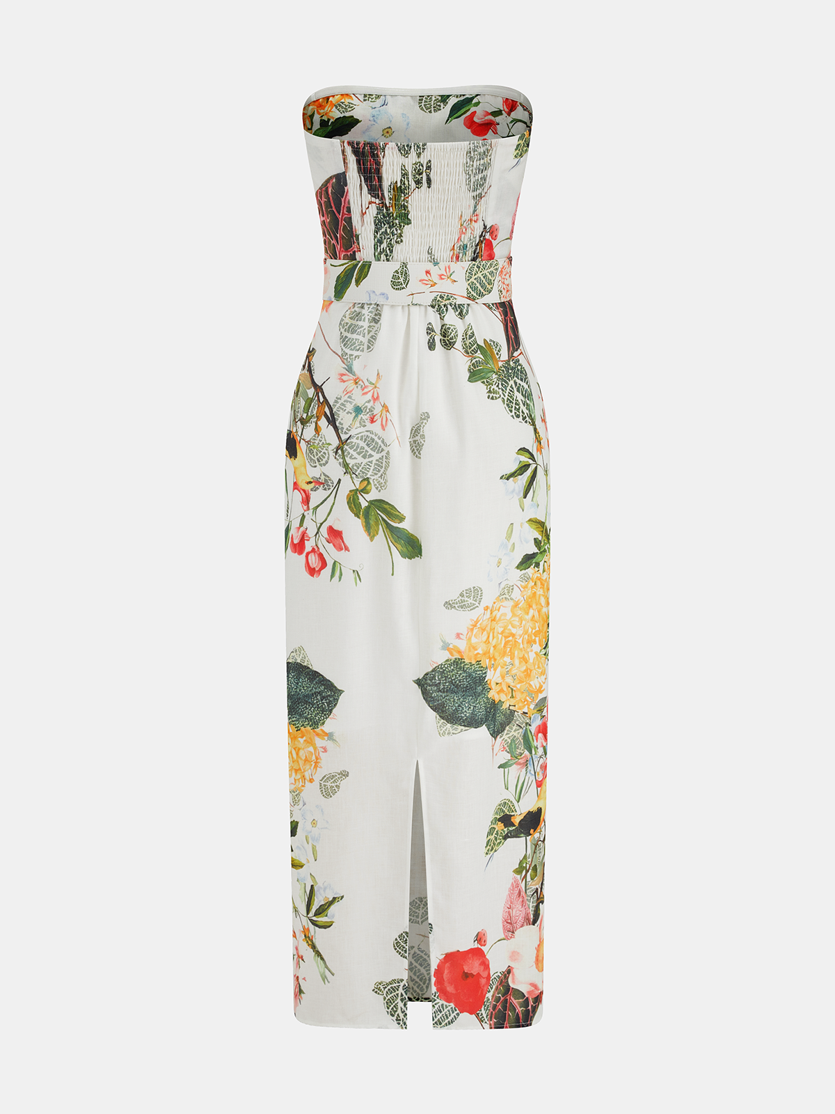 Strapless Belted Floral Print Maxi Dress