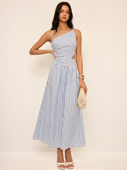 Striped Cut-Out Asymmetric Cami Maxi Dress