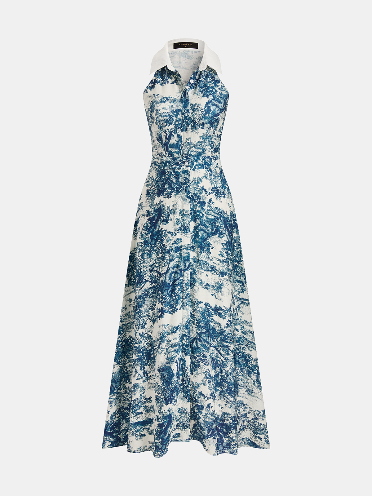 Toile Print Buttoned Collared Maxi Dress