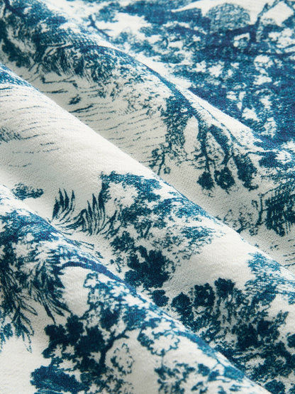 Toile Print Buttoned Collared Maxi Dress