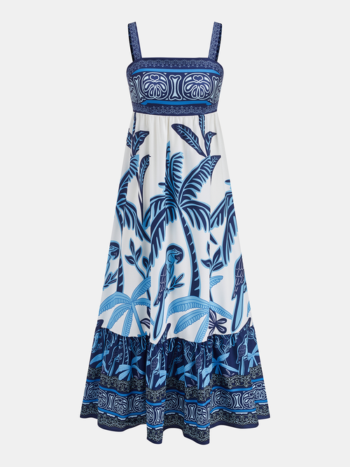 Tropical Print Tiered Maxi Dress