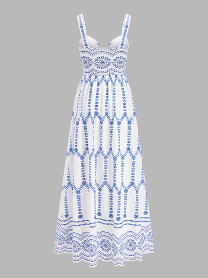 Boho Floral Print Cut-Out Maxi Dress