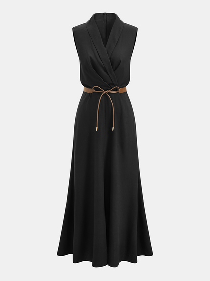 Belted Sleeveless Wrap Maxi Dress