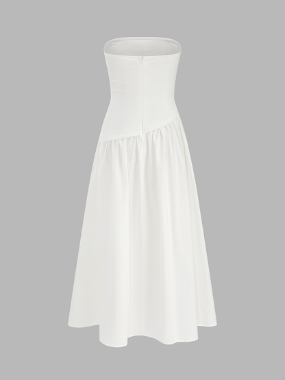 Strapless Ruched Flowy Maxi Dress