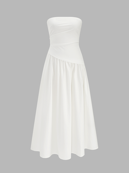 Strapless Ruched Flowy Maxi Dress