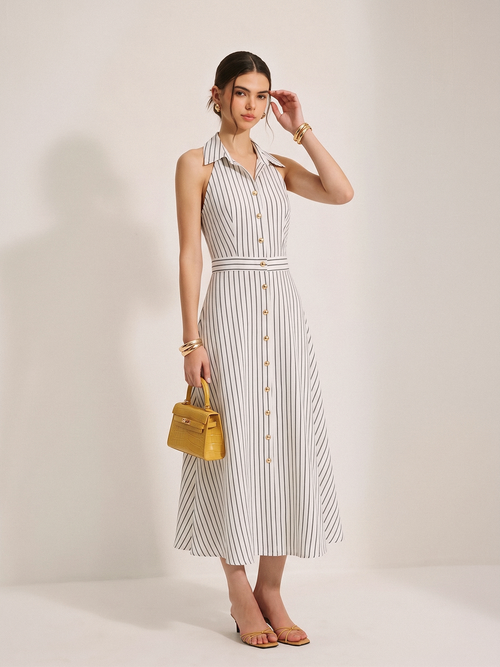 Striped Cotton Buttoned Maxi Dress