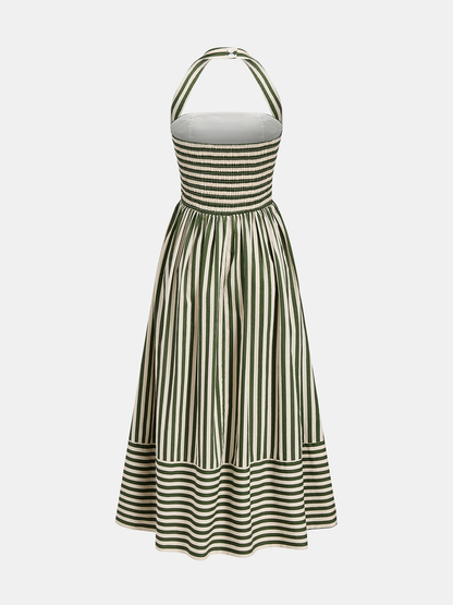 Striped Halter Neck Maxi Dress