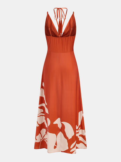 Tassel Detail Twist-Front Floral Print Maxi Dress