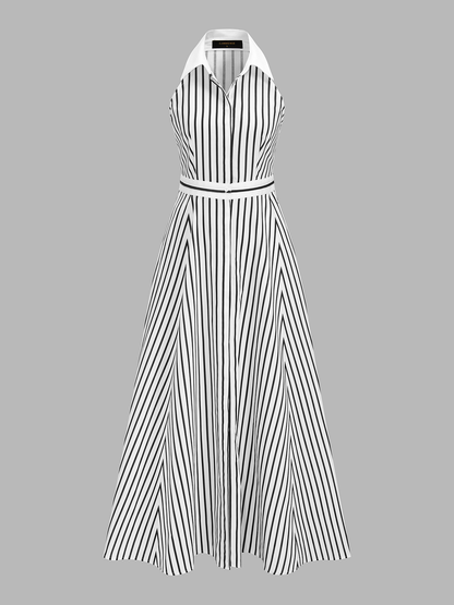 Striped Sleeveless Shirt Maxi Dress