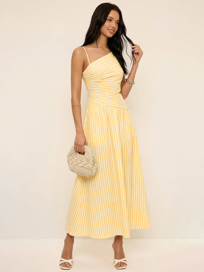 Striped Cut-Out Asymmetric Cami Maxi Dress