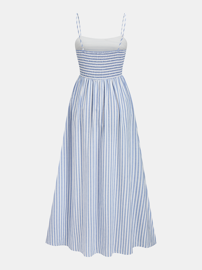 Striped Cutout Cotton Blend Cami Maxi Dress