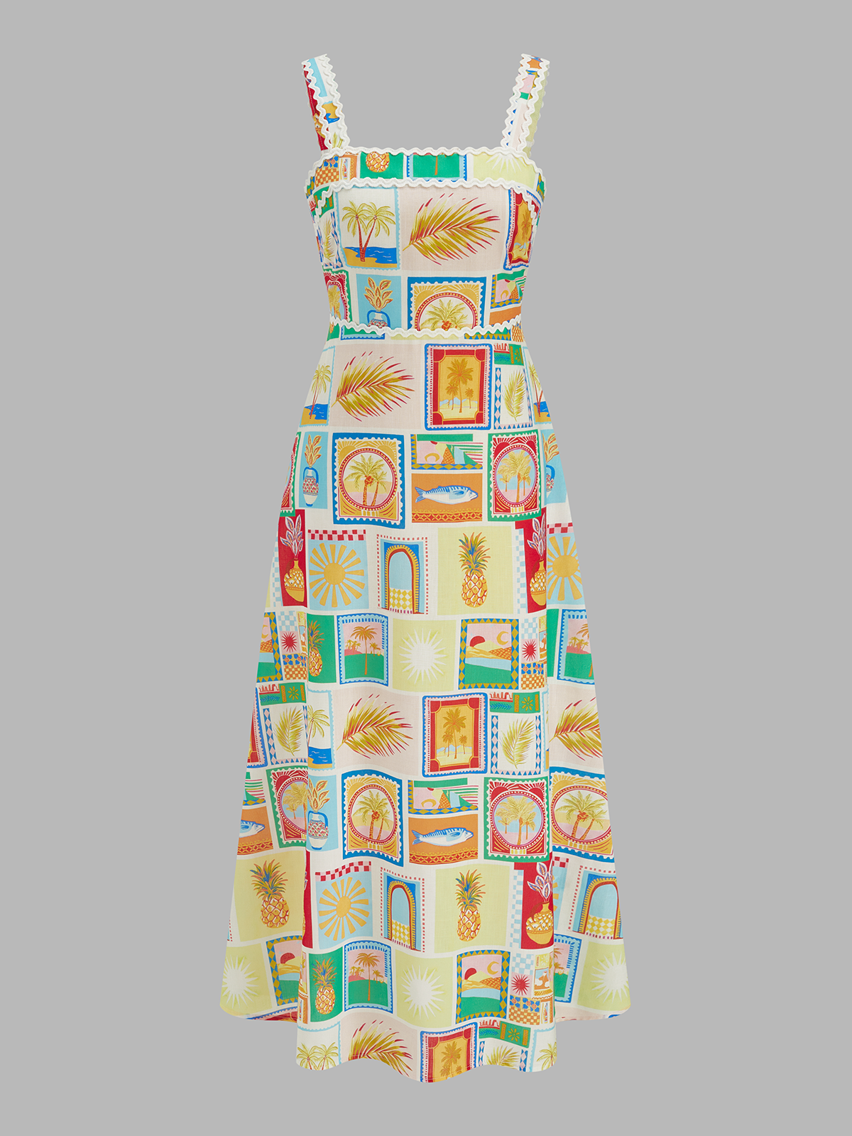 Tropical Printed Strappy Maxi Dress