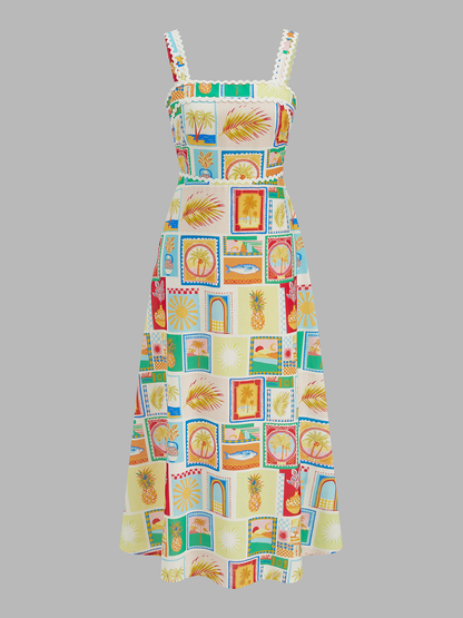 Tropical Printed Strappy Maxi Dress