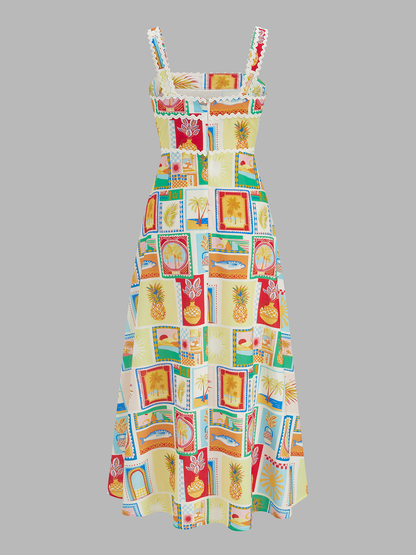Tropical Printed Strappy Maxi Dress