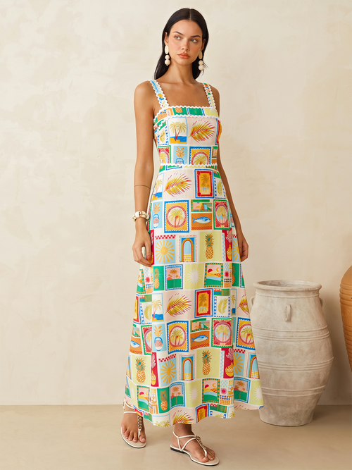 Tropical Printed Strappy Maxi Dress