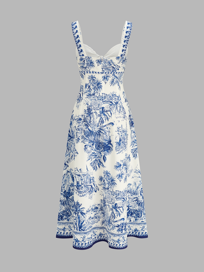 Tropical Print Cutout Sleeveless Maxi Dress