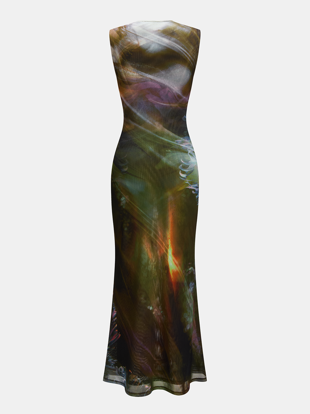 Abstract Watercolor Print Mesh Maxi Dress