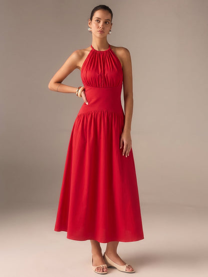 Back Bow Halter Neck Maxi Dress