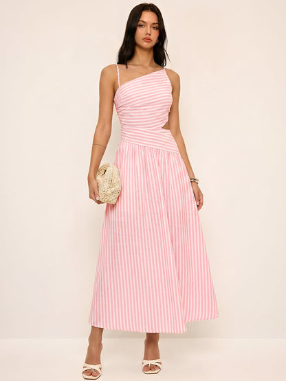 Striped Cut-Out Asymmetric Cami Maxi Dress