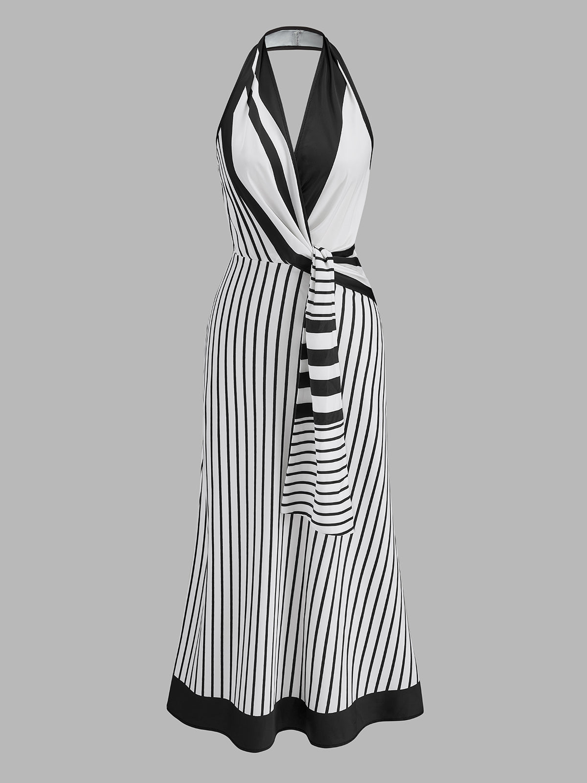 Striped Halter Wrap Maxi Dress