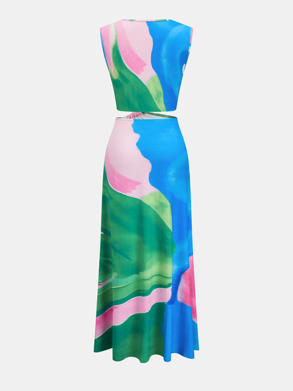Twist Cutout Sleeveless Tie Dye Maxi Dress