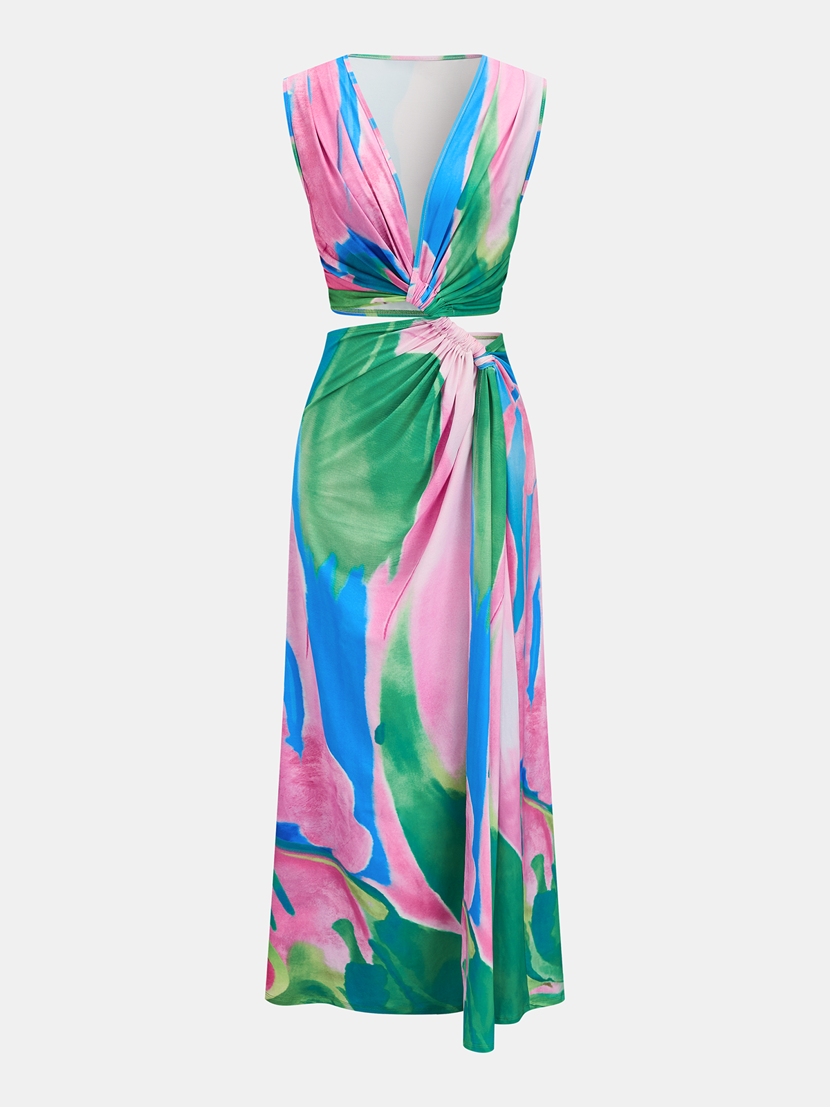Twist Cutout Sleeveless Tie Dye Maxi Dress