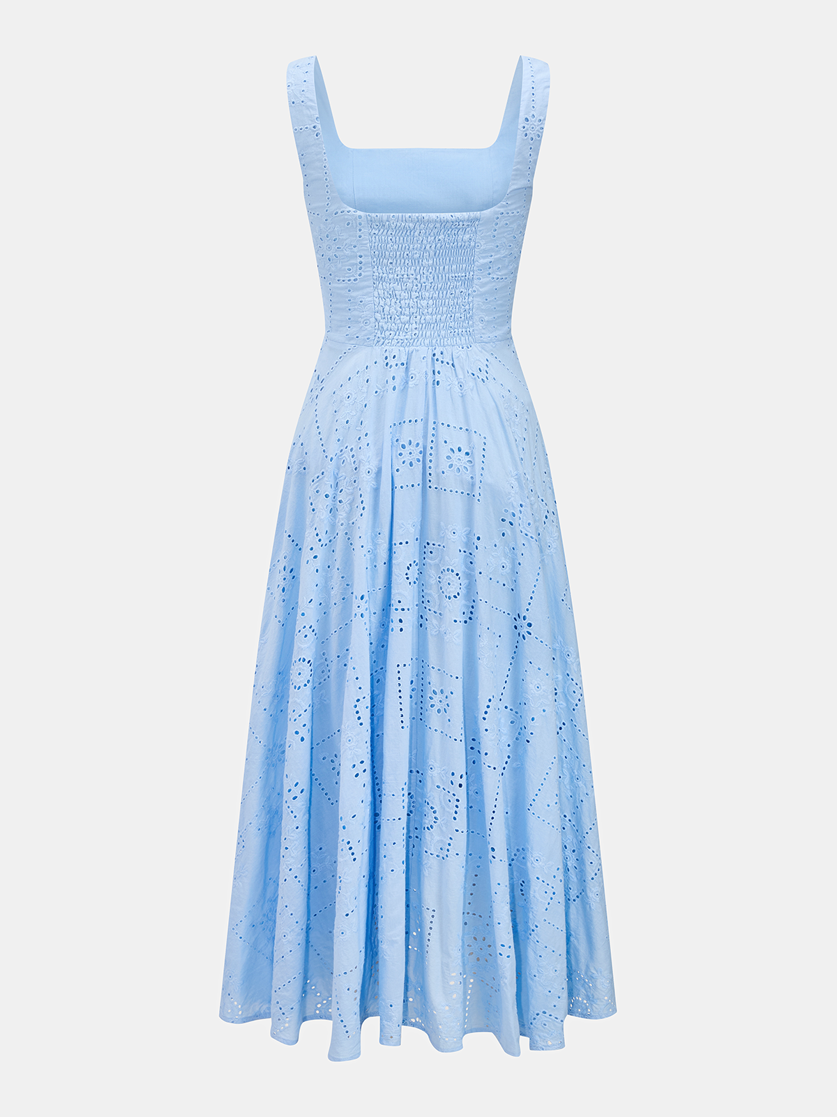 Square Neck Cotton Eyelet Embroidery Maxi Dress