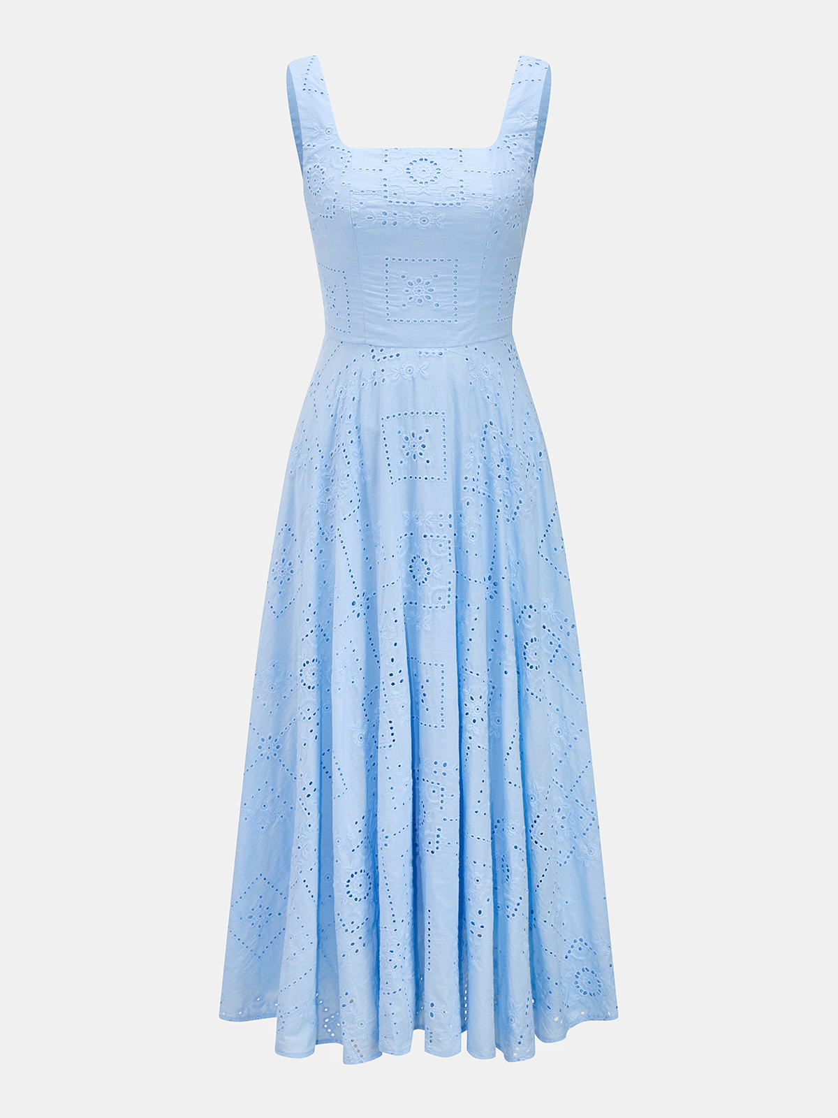 Square Neck Cotton Eyelet Embroidery Maxi Dress