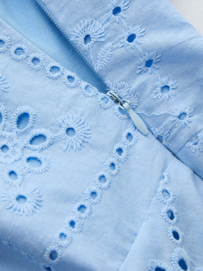 Square Neck Cotton Eyelet Embroidery Maxi Dress