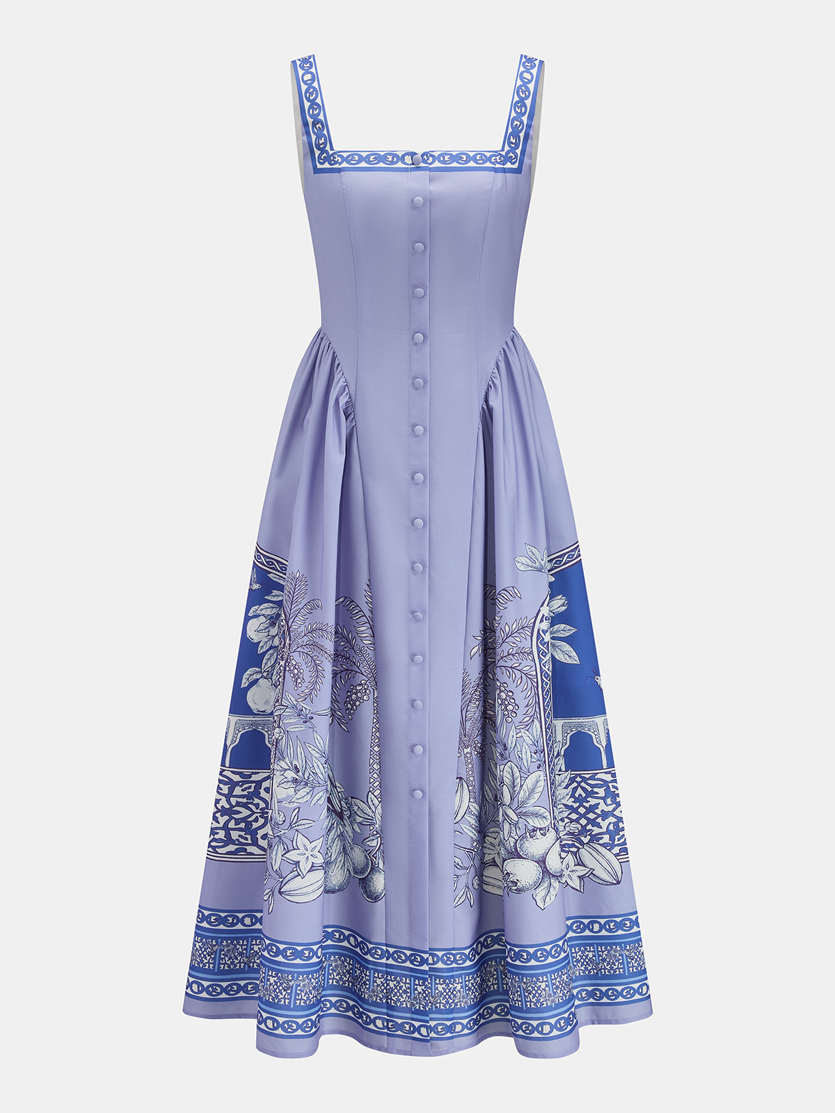 Tropical Print Square Neck Backless Maxi Dress