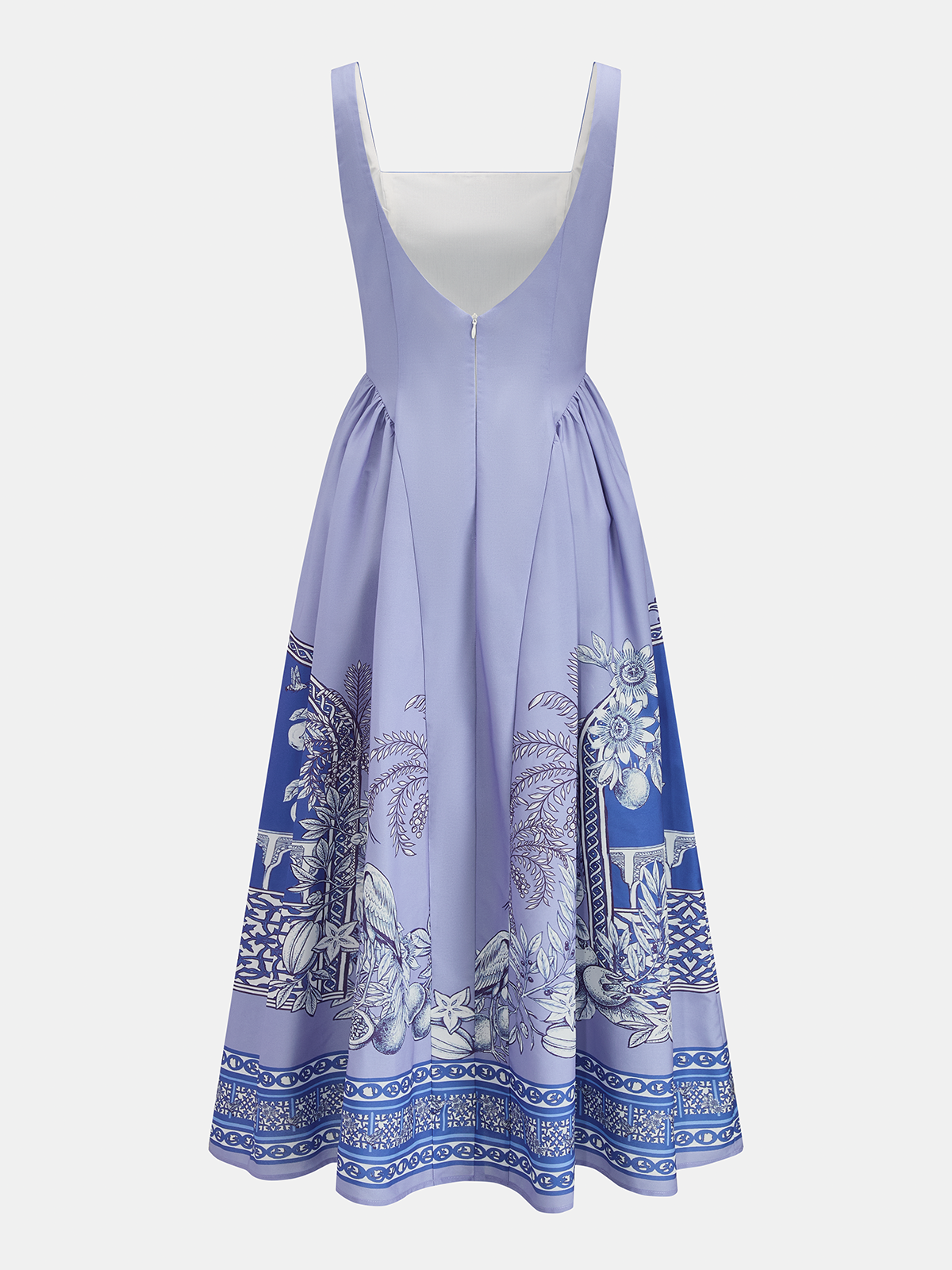 Tropical Print Square Neck Backless Maxi Dress