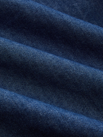 Square Neck Gathered Seam Denim Maxi Dress