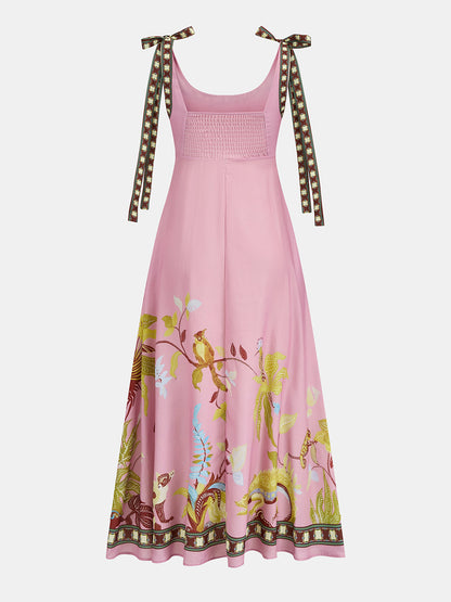 Tie Strap Printed Maxi Dress